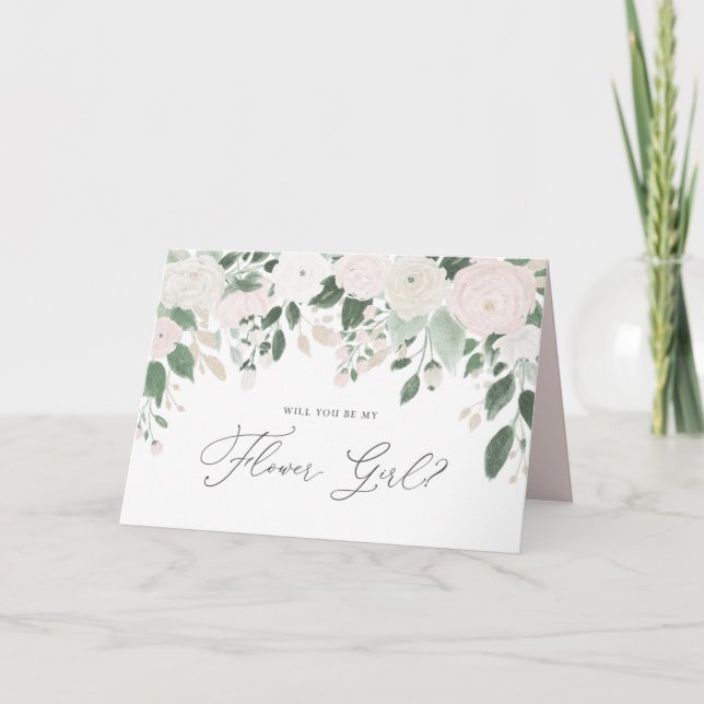 Cartão Flores Pastel Brilho Será Minha Menina de Flores (Frente)