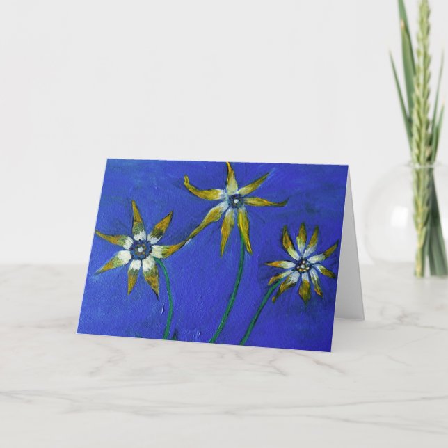 Cartão Flores pintando Blue background Greeting Card (Frente)