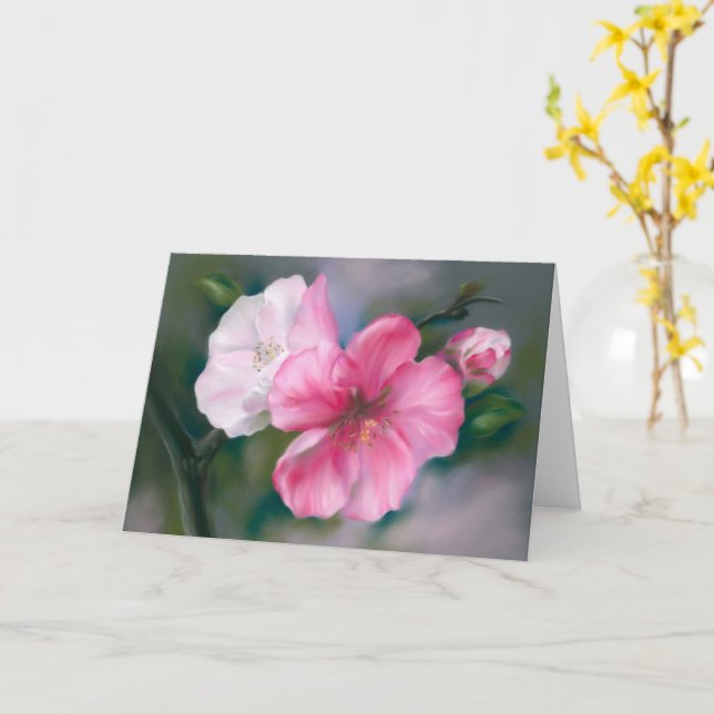 Cartão Flores rosa de marmelos e Pastel de Bud Pensando e (Flor Amarela)