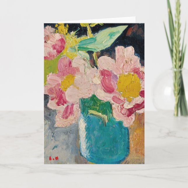 Cartão Flores Rosa em um Vaso Azul | Louis Valtat (Frente)