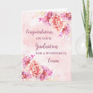 Cartão Flores Rosa Graduação de Parabéns de Primo