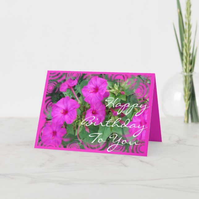 Cartão Flores rosa-quente às 4 horas — personalize qualqu (Frente)