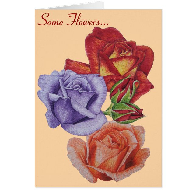 Cartão flores rosas vermelhas e rosa florais (Frente)