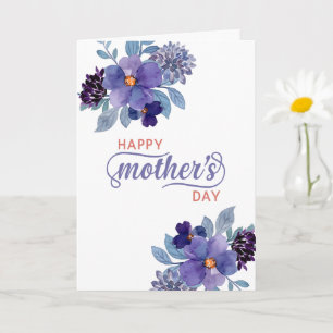 Cartão Flores Roxas Aquarela para Dia das Mães Personaliz