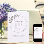 Cartão Flores Roxas Simples Dia de as mães Feliz<br><div class="desc">Feliz Dia de as mães com simples coroa de flores silvestres roxas e doce tipografia. Dura e design simples com paleta de cor suave de lilac roxo e verde. Você tem a opção de editar a saudação na frente e o dentro é vazio para você personalizar como quiser.</div>