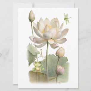 Cartão Flores, Sapos e Dragonfly de Lotus Watercolor