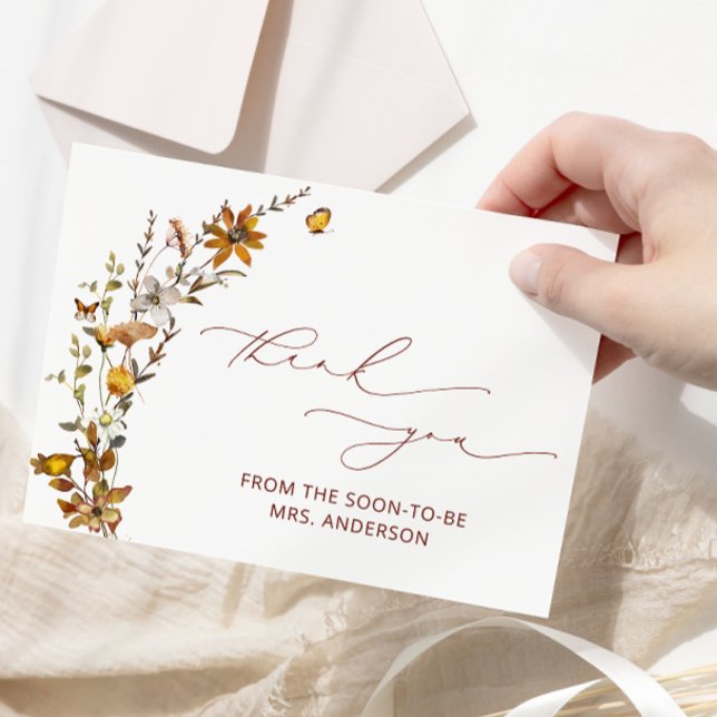 Cartão Flores Selvagens Boho Floral Chá de panela Obrigad (Criador carregado)