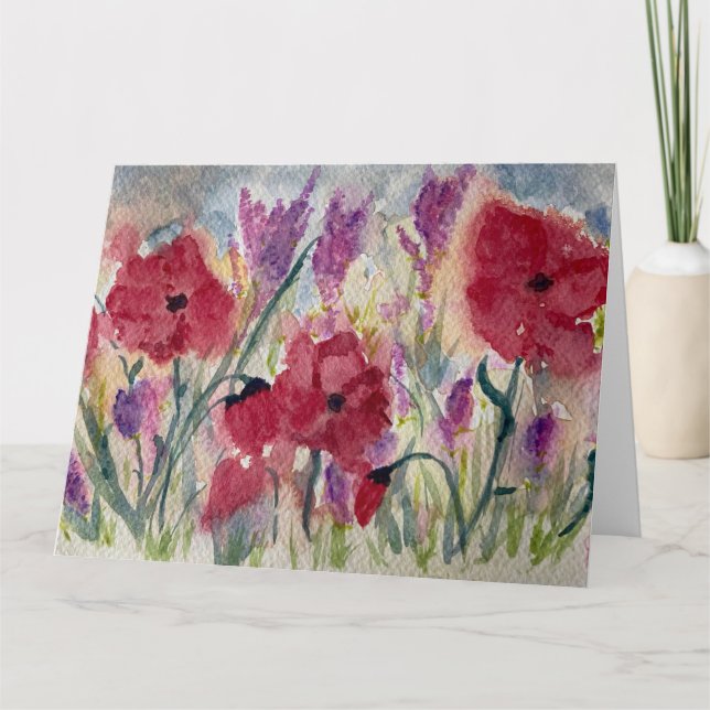 Cartão Flores selvagens com papoila (Frente)