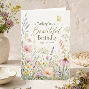 Cartão Flores Selvagens de Prado em Aquarela Aniversário