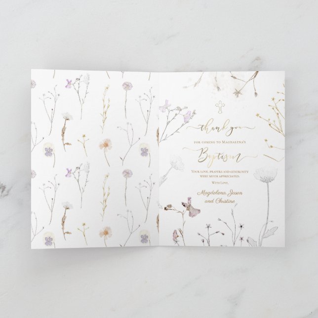 Cartão flores silvestres Baptism obrigado você para vir (Interior)
