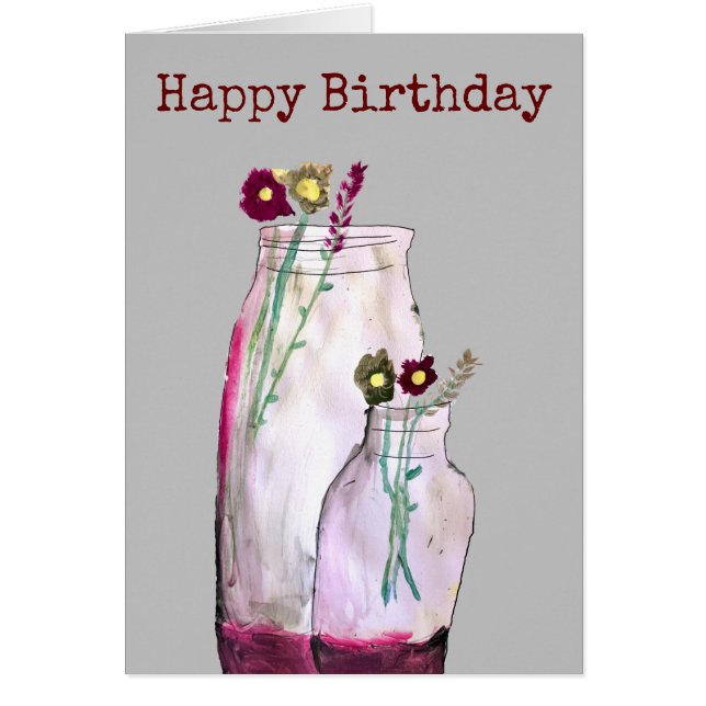 Cartão Flores silvestres de aquarelas brancas em vaso (Frente)