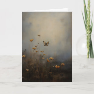 Cartão Flores Silvestres de Borboleta Arte Floral Vintage