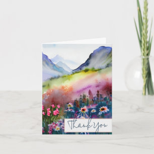 Cartão Flores silvestres e montanha em aquarela personali
