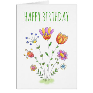 Cartão Flores Simples de primavera Feliz Aniversário de A