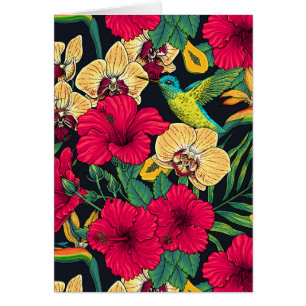 Cartão Flores Tropicais e Beija-flor - Botanica de Verão