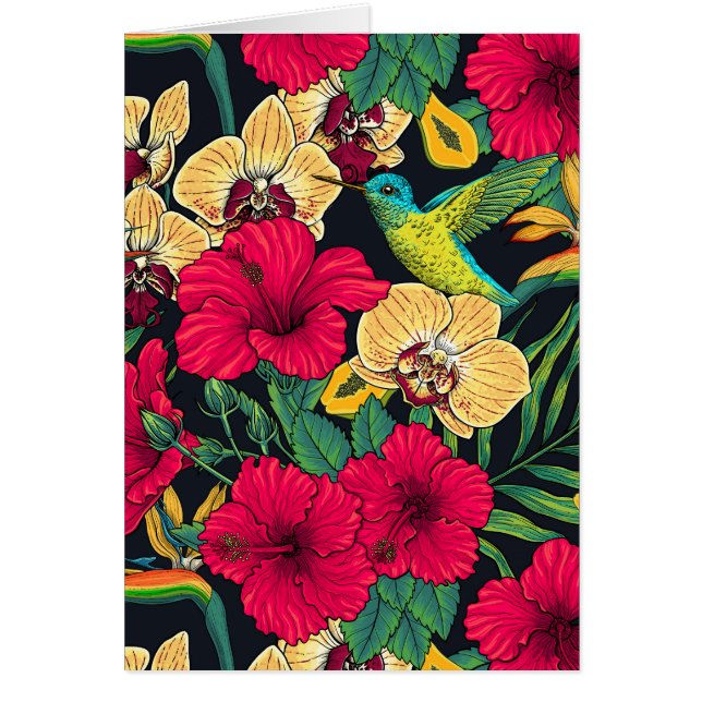 Cartão Flores Tropicais e Beija-flor - Botanica de Verão (Frente)