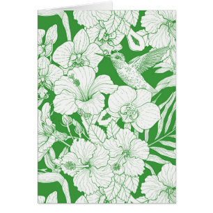 Cartão Flores Tropicais e Beija-flor em verde
