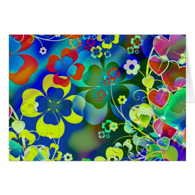 Cartão Flores Verdes Azuis (Frente Horizontal)