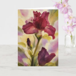 Cartão Flores Vermelhas Escuras Iris Jardim Arte Nota