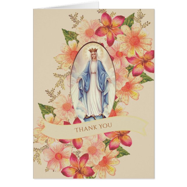 Cartão Flores Virgem Maria Católico Condolências Agradeci (Frente)
