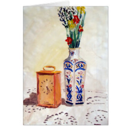 Cartão Flores vivas e relógio