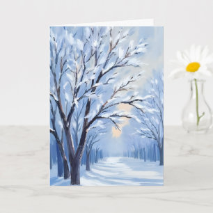 Cartão Floresta Beijada pela Neve Pintura em Aquarela d