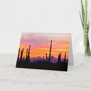 Cartão Floresta de Cactos Saguaro ao Pôr do Sol