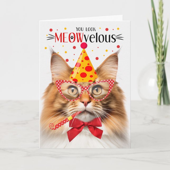 Cartão Floresta Norueguesa - Vermelho MEOWvelous Aniversá (Frente)