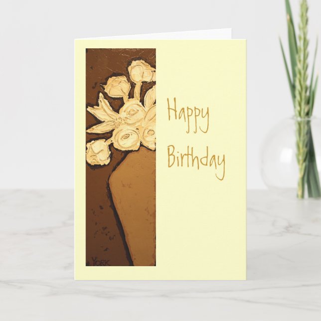 Cartão Flórida de aniversário com flores cremosas (Frente)