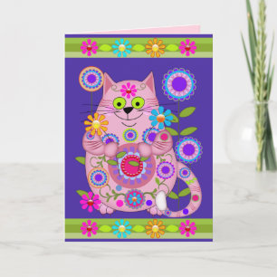 Cartão Flower Power Cat birthday card