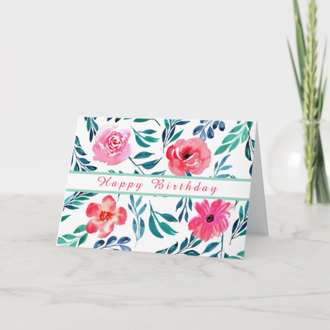 CARTÃO FLOWER WATERCOLOR ART FELIZ ANIVERSÁRIO (Frente)