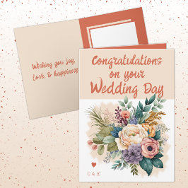 Cartão Flower Wedding Congratulations orange peach