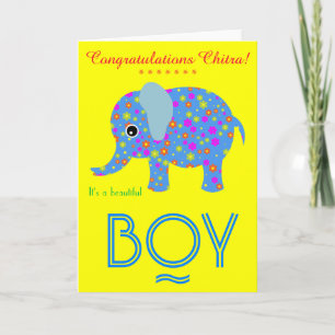 Cartão Flowered-Elephant Congratulations New Baby