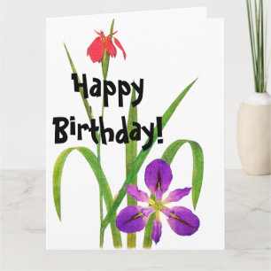 Cartão Flowers Floral Botanical Iris Big Birthday Card