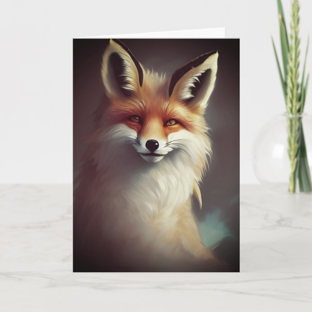 Cartão Fluffy Fantasy Red Fox Watercolor (Frente)