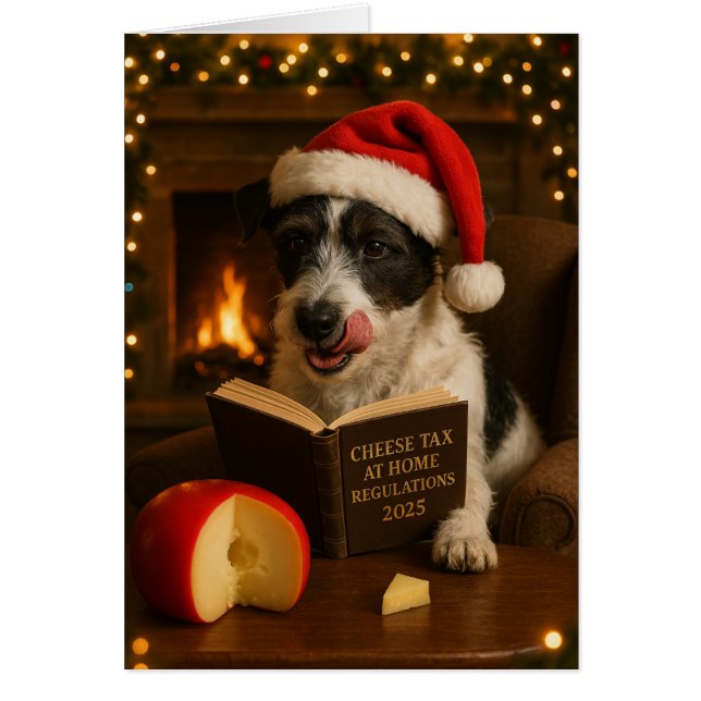 Cartão Fluffy Jack Russell  'Cheese Tax' Christmas card (Frente)