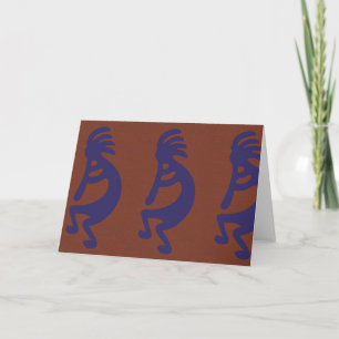 Cartão Flute Playing Kokopelli Figura 1 - Azul no vermelh