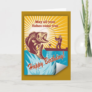 Cartão Fly Fisherman boat catching largemouth bass card