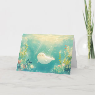 Cartão Foca Brincalhona Sob Ondas Suaves