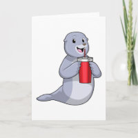 Foca com copo de bebida