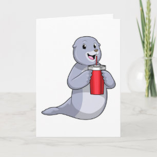 Cartão Foca com copo de bebida
