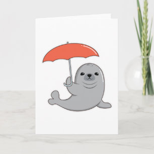 Cartão Foca com Guarda-Chuva