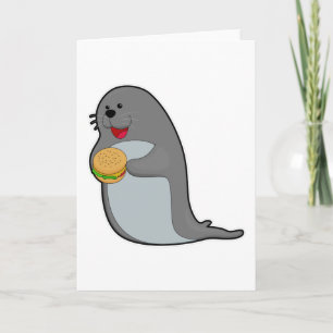 Cartão Foca comendo com Hambúrguer