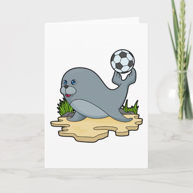 Cartão Foca como jogador de futebol com futebol (Frente)