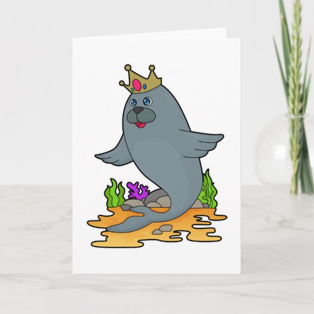 Cartão Foca como Rei com Coroa (Frente)