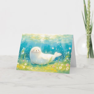 Cartão Foca Feliz sob os Raios do Oceano
