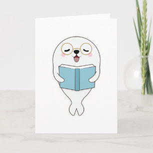 Cartão Foca lendo um livro