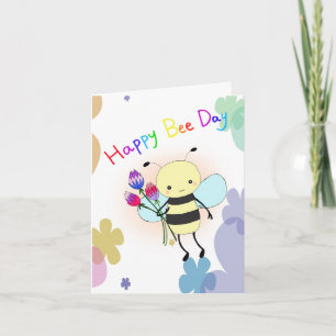 Cartão Fofa Abelha com Flores Feliz Dia das Abelhas Anive