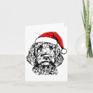 Cartão Fofa Feliz Natal Goldendoodle Papai Noel Natal 