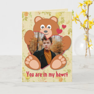 Cartão Fofa Foto de Urso Teddy com Coração Dia dos Namora